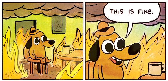 Cartoon dog sitting calmly in a burning room saying 'this is fine' — a metaphor for an agent confidently consulting poisoned memory